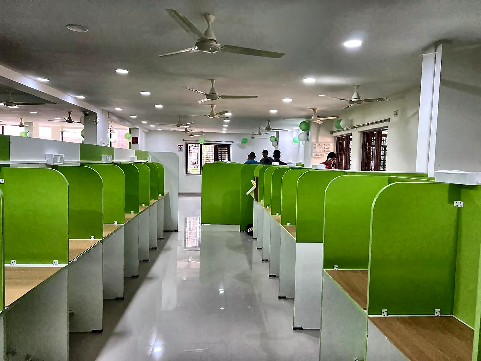 Think Space Study Hall interior with individual study cabins